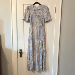 Elegant Lilac and White Striped Wrap Dress